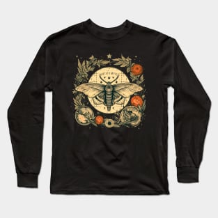 Mystic moth with magic herbarium and moons Long Sleeve T-Shirt